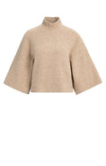 Carica immagine nella galleria, YAYA Strickpullover in Beige meliert mit hohem Kragen und weiten Dreiviertelärmeln, Vorderansicht.
