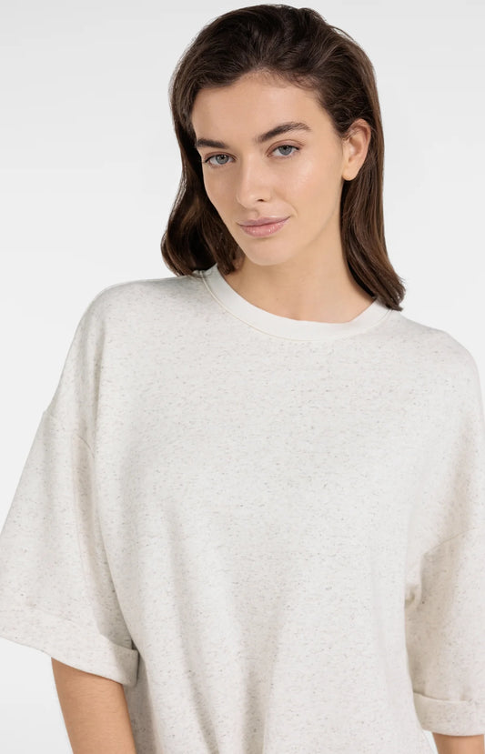 YAYA Kurzarm Sweatshirt mit Tunnelzug – Ivory White Melange