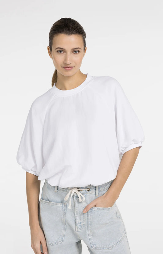T-shirt à manches ballon avec fermeture éclair – Blanc