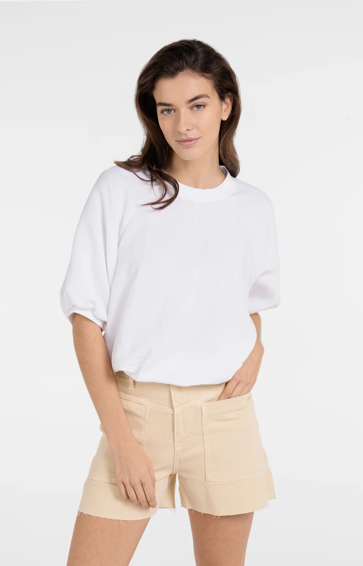 T-Shirt mit Ballonärmeln und Reißverschluss – Weiß
