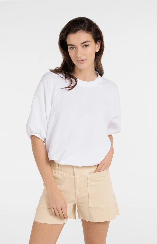 T-shirt à manches ballon avec fermeture éclair – Blanc