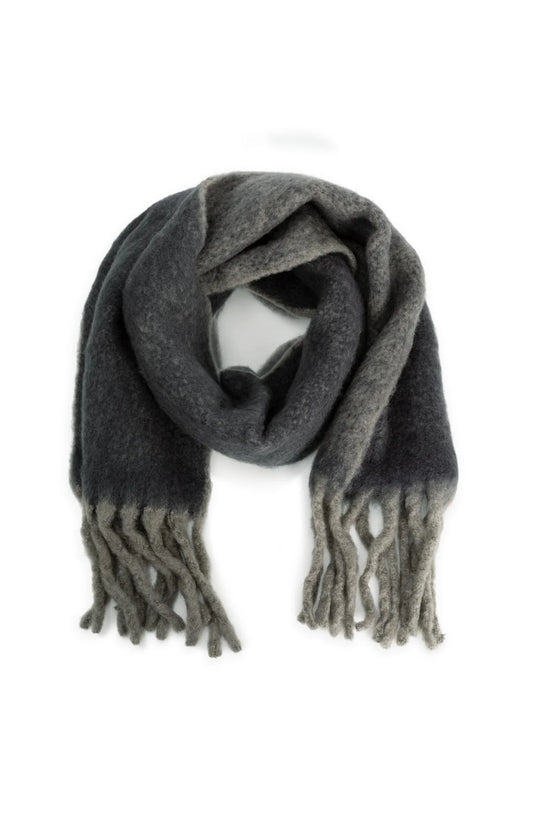 YAYA dicker Schal Damen mit Wolle und Fransen in Grau Melange