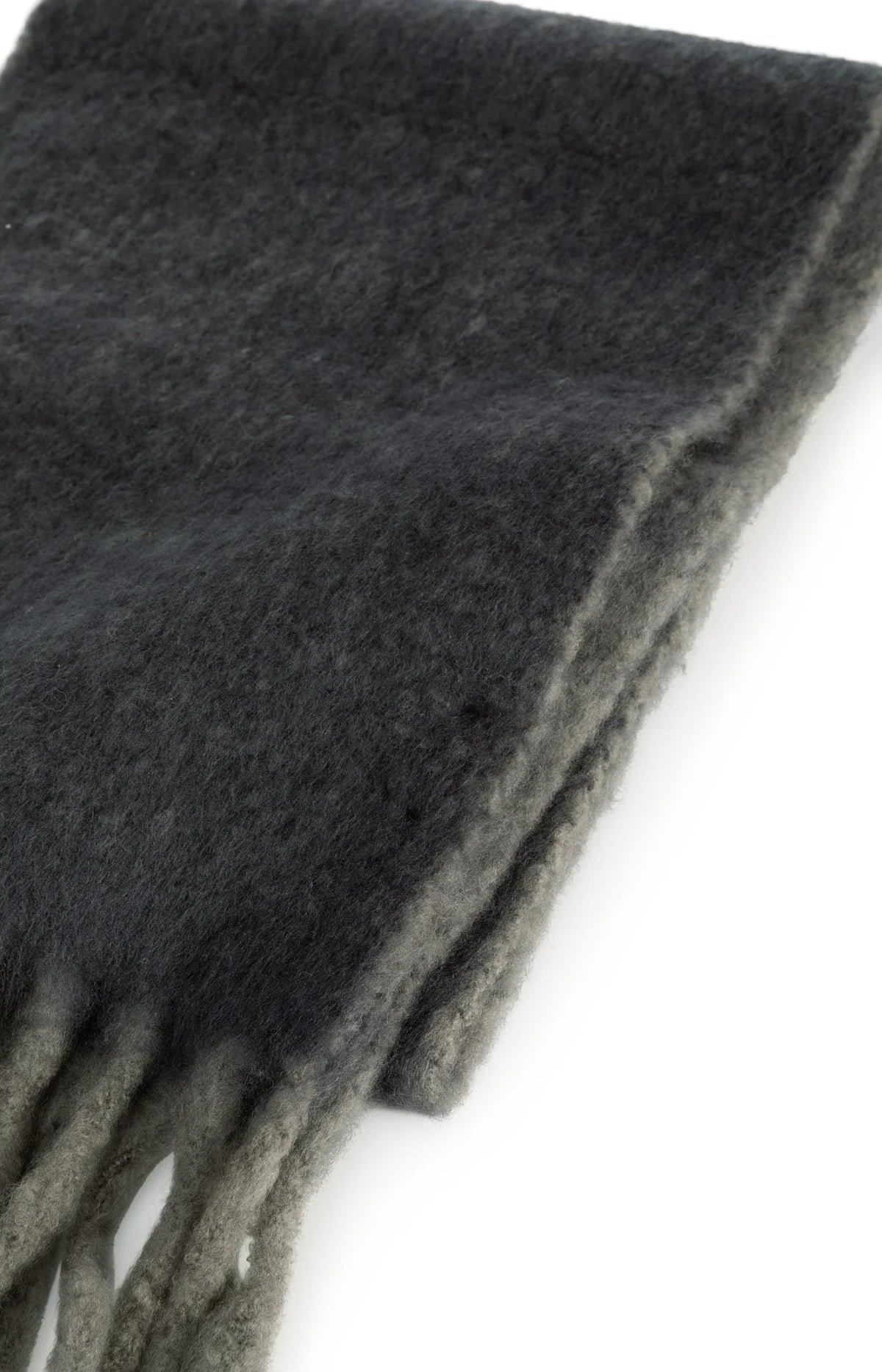 YAYA Schal mit Wolle & Fransen – Grau Melange