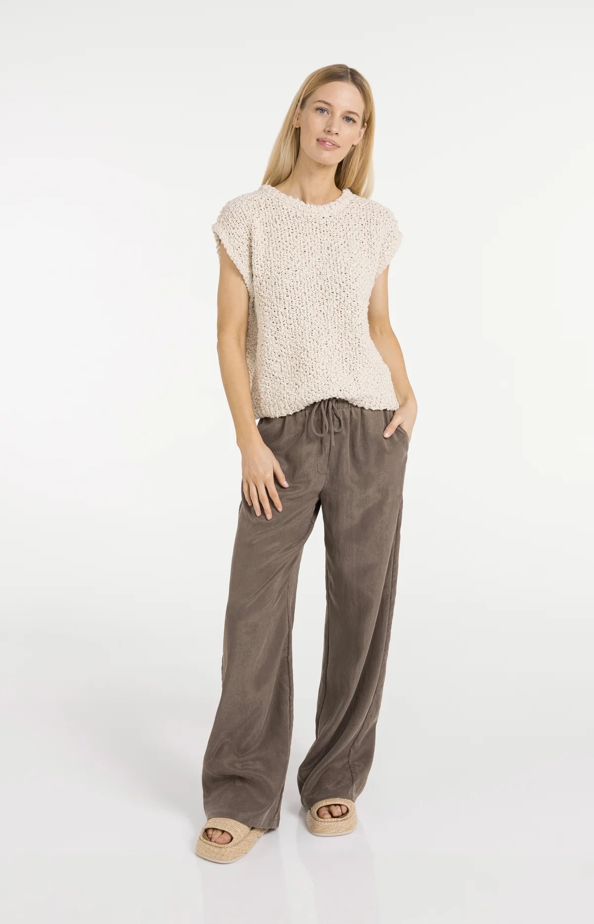 Pantalon d'été à jambe large – Marron délavé