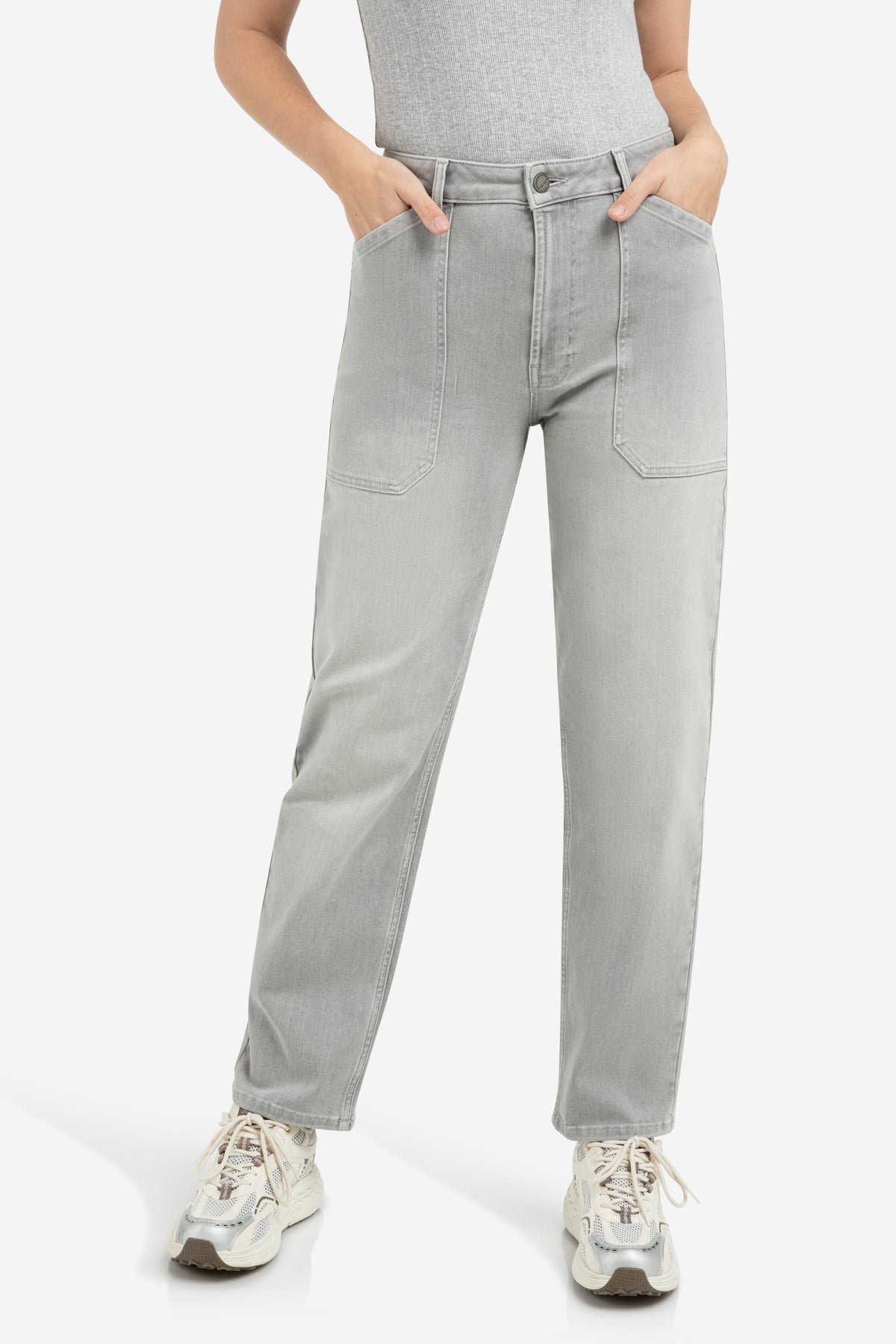 YAYA Barrel-Jeans mit weitem Bein – Grau