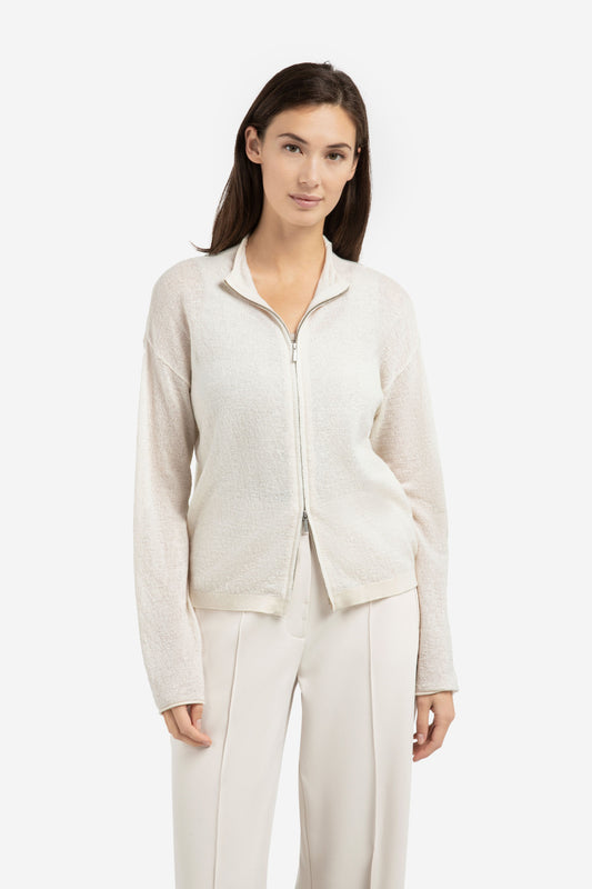 YAYA Cardigan mit hohem Kragen & Reißverschluss - Beige