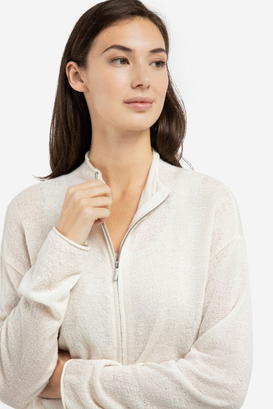 YAYA Cardigan mit hohem Kragen & Reißverschluss - Beige
