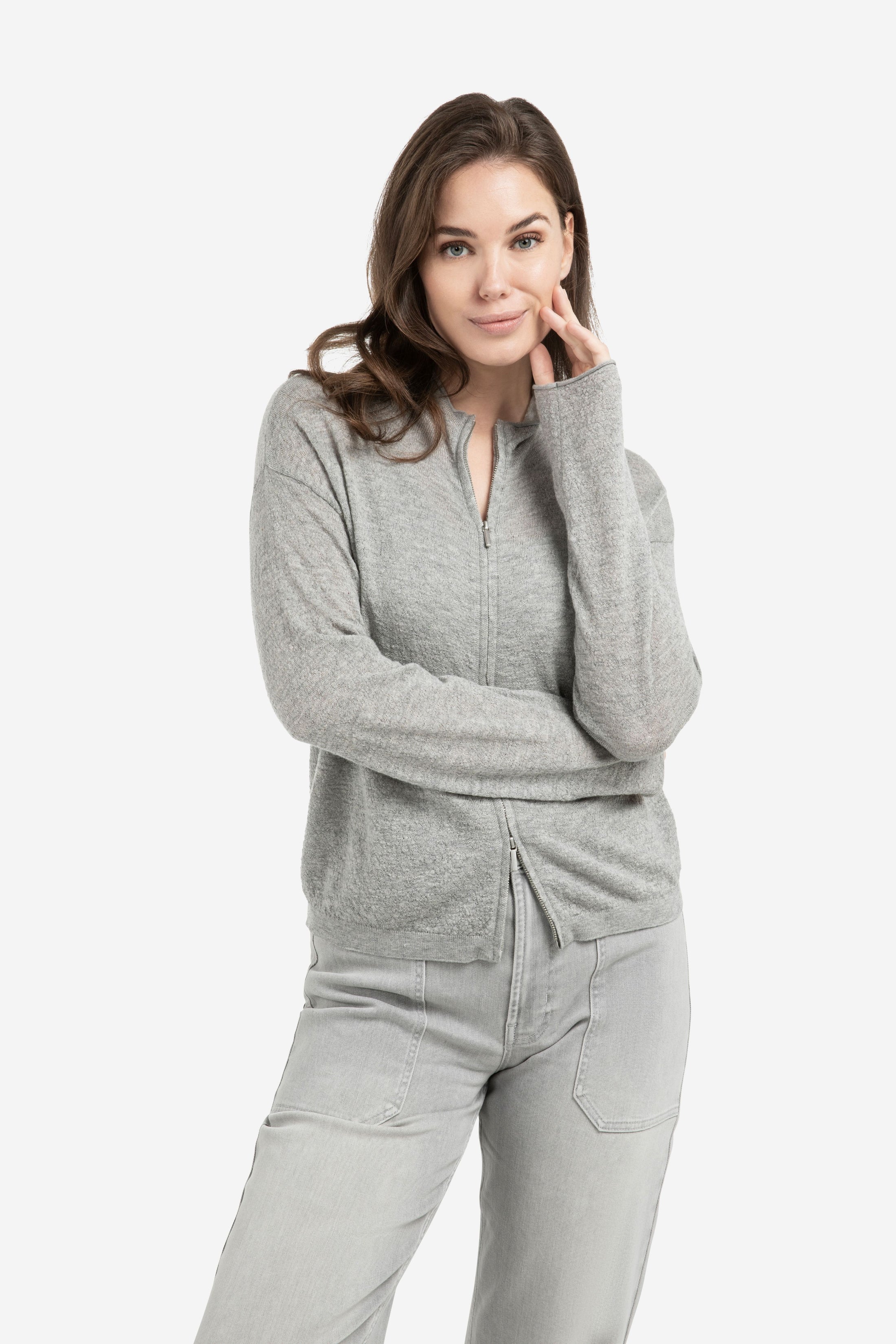 YAYA Cardigan mit hohem Kragen & Reißverschluss - Grau