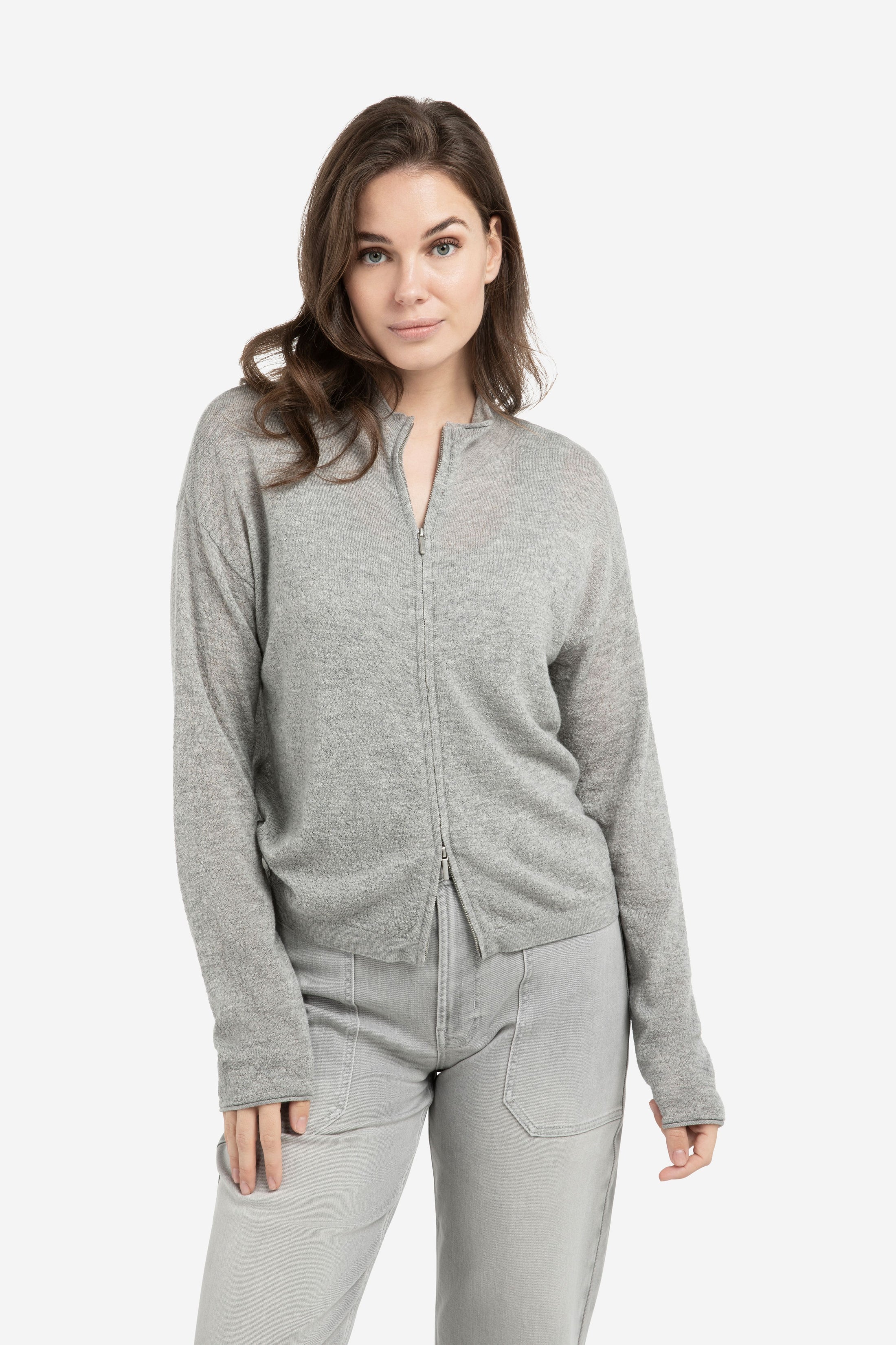 YAYA Cardigan mit hohem Kragen & Reißverschluss - Grau