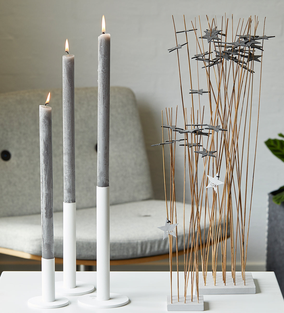 High-quality set of 2 taper candles made of pure paraffin - gray