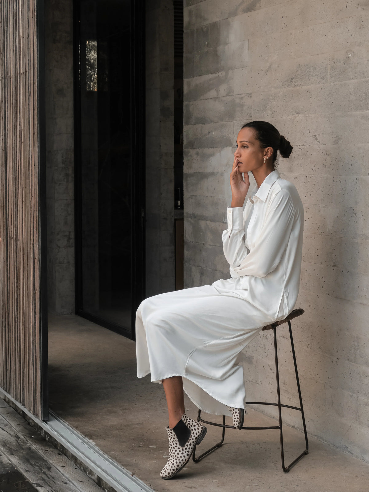 Robe chemise Luciee Philomena – robe en satin de bambou ivoire