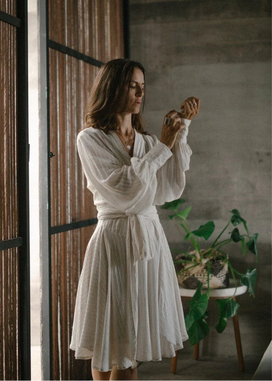 SANDY kurzes Wickelkleid Rayon und Leinen Mix