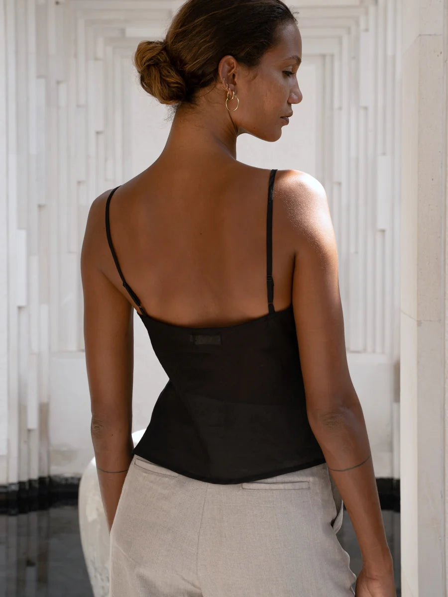 Top Luciee Frangipani – top in ramia con spalline sottili bianco